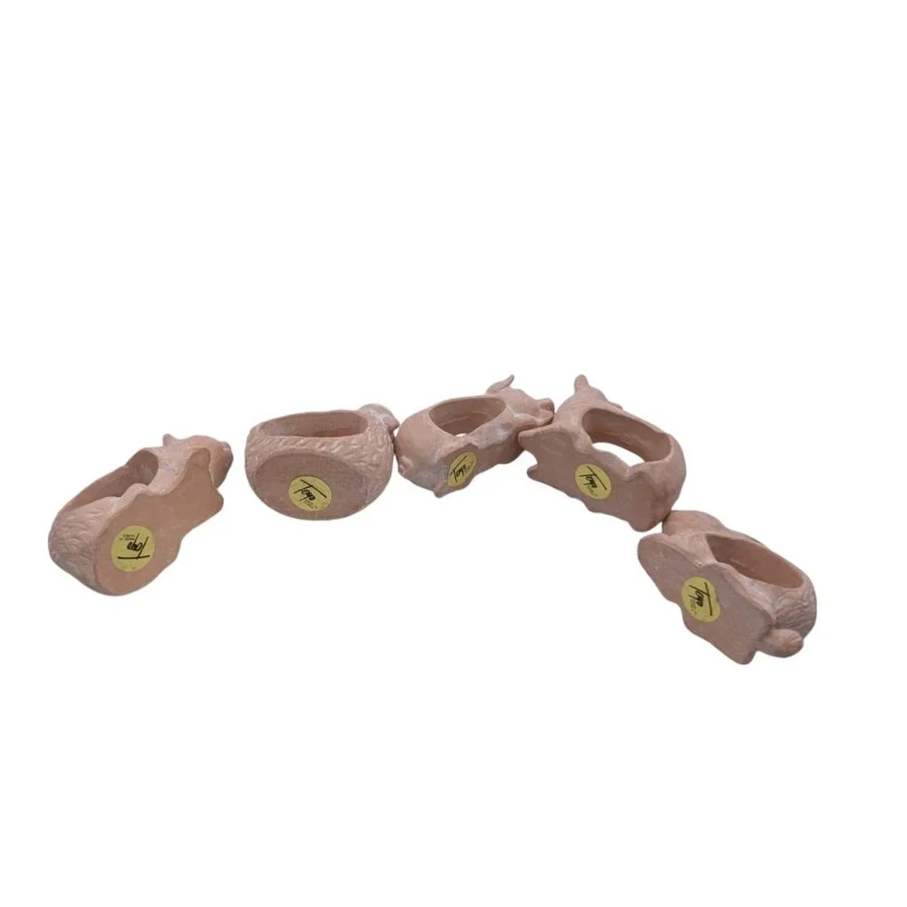 Set of 5 Toyo Terra Cotta Clay Animal Napkin Rings